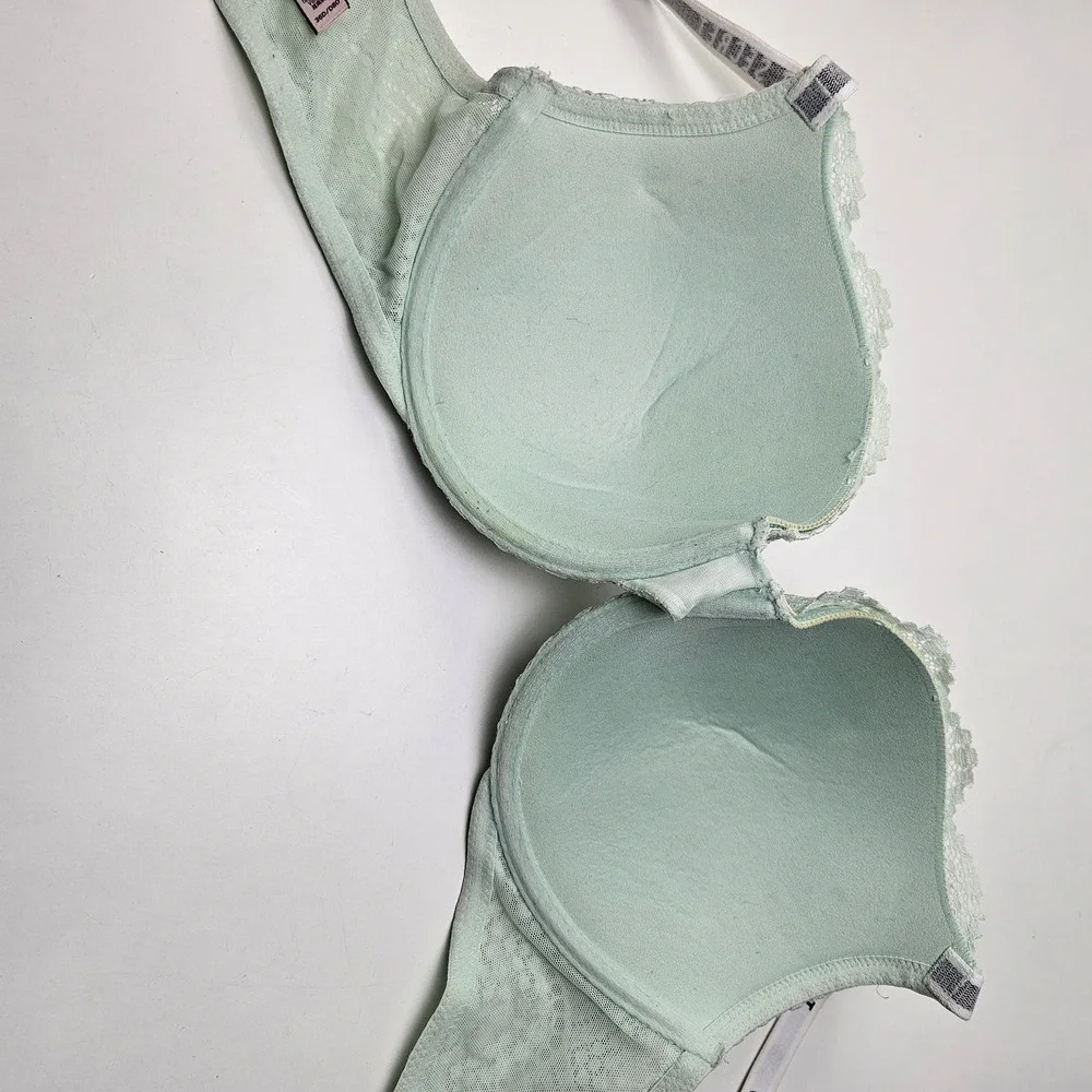 Victoria's‎ Secret T-Shirt Push Up Full Coverage Bra 36D Mint Lace Logo Straps